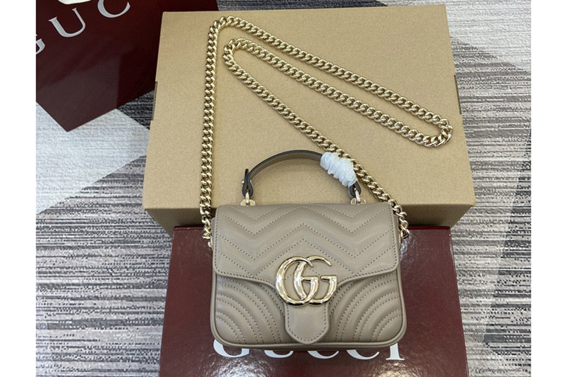Gucci 811238 GG Marmont Mini top handle bag in Taupe leather