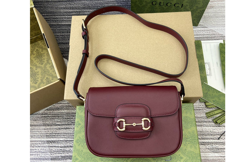 Gucci 815205 Horsebit 1955 Soft Mini Shoulder Bag in Gucci Rosso Ancora red soft leather with natural shine