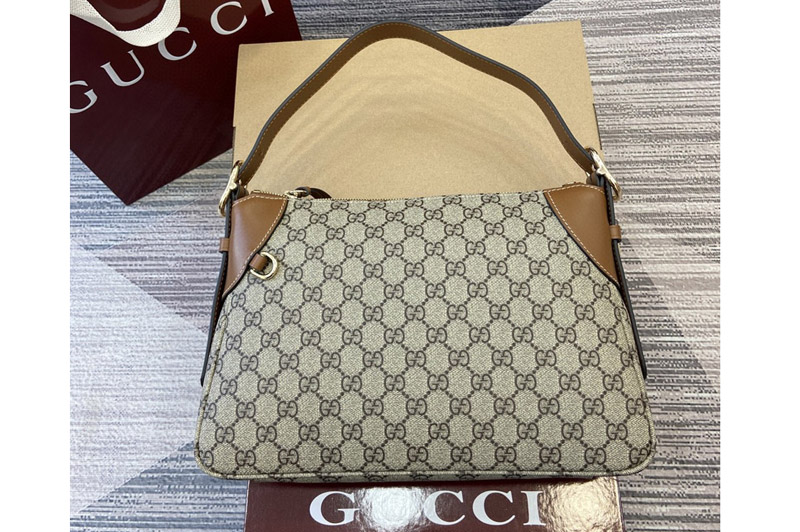 Gucci 815216 GG Emblem Medium Shoulder Bag in Beige and dark brown new GG Monogram coated fabric
