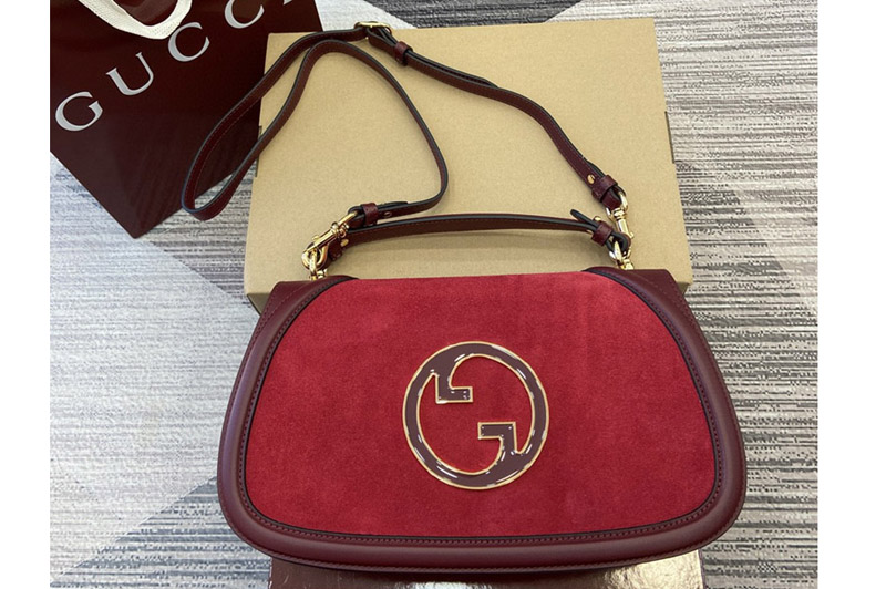 Gucci 815719 Blondie Medium top handle bag in Red suede