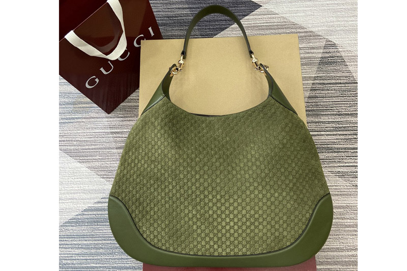 Gucci 815924 Gucci B medium shoulder bag in Dark Green micro GG suede