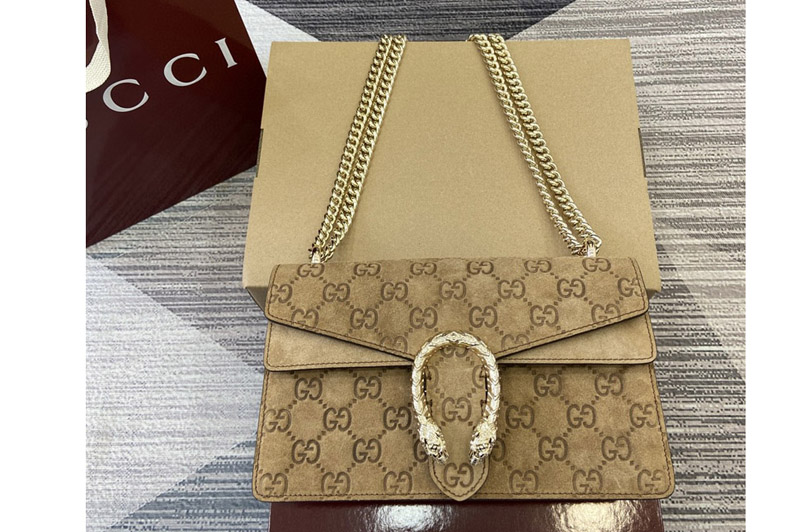 Gucci 818145 Dionysus Small Shoulder Bag in brown GG suede