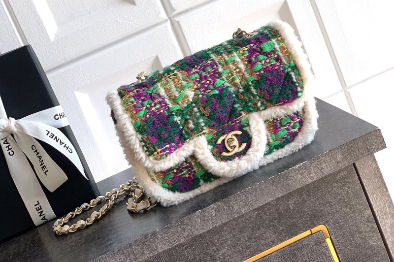 CC A69900 Mini Classic Handbag in Green/Purple Tweed