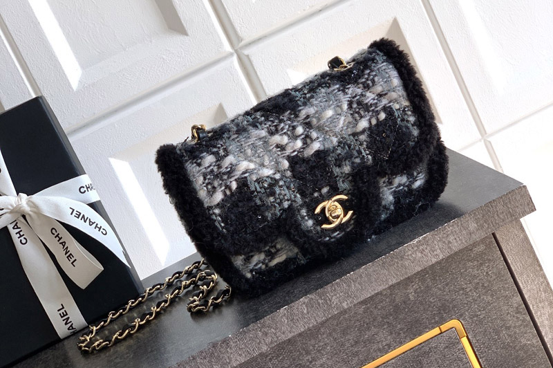 CC A69900 Mini Classic Handbag in Black & Gray Tweed