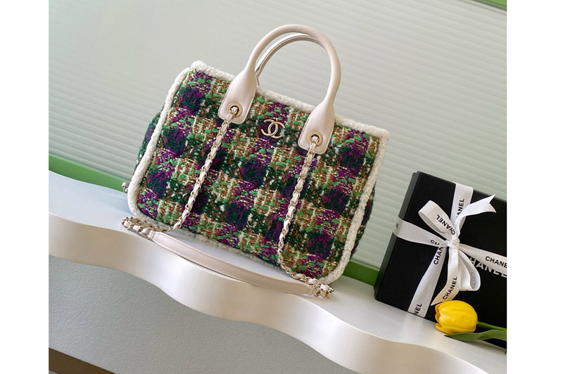 CC AS5688 Small Shopping Bag in Green/Purple Tweed
