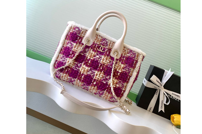CC AS5688 Small Shopping Bag in Fuschia/Pink Tweed
