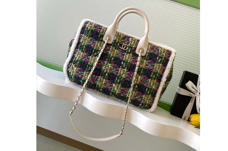 CC AS5689 Shopping Bag in Green/Purple Tweed