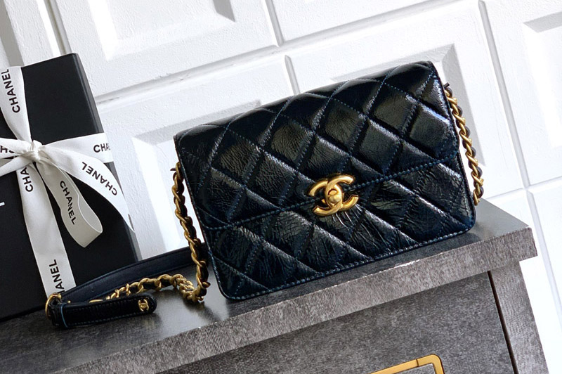 CC Classic Flap Bag in Navy Blue Leather