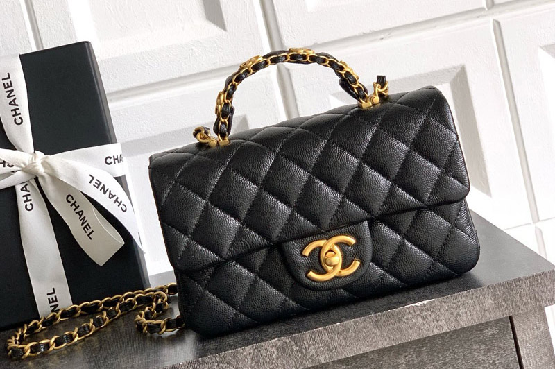 CC Mini Flap Bag With Top Handle in Black Leather
