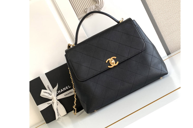 CC Large Flap Bag With Top Handle In Black Leather