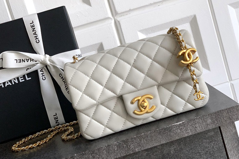 CC AS5759 Mini Flap Bag in Light Gray Leather