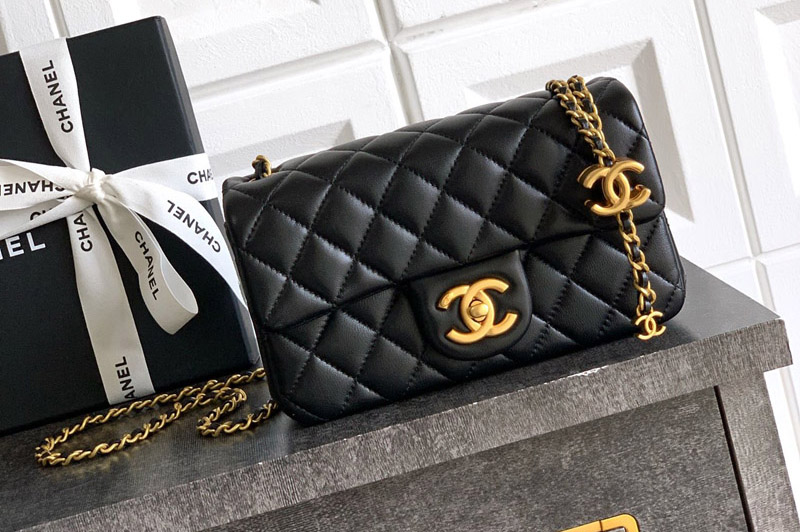 CC AS5759 Mini Flap Bag in Black Leather
