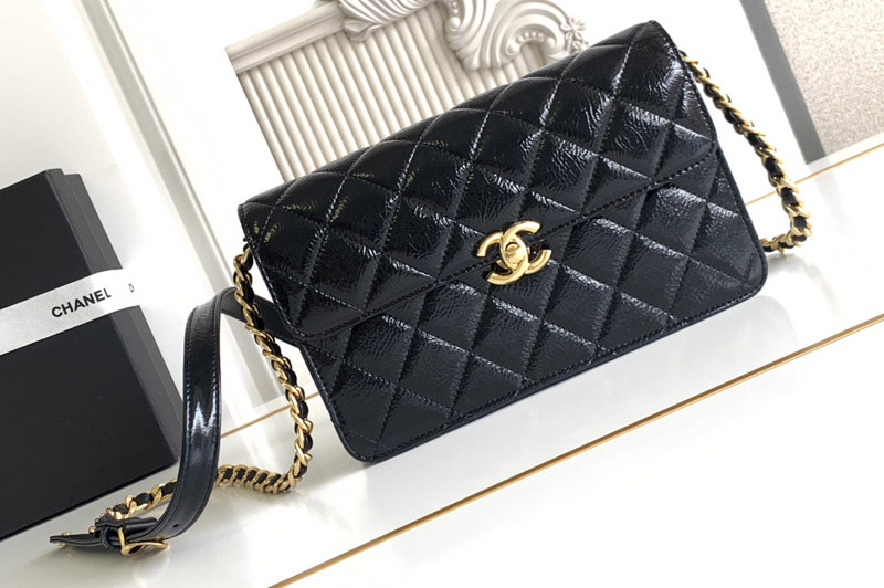 CC Clutch With Strap Bag in Black Leather