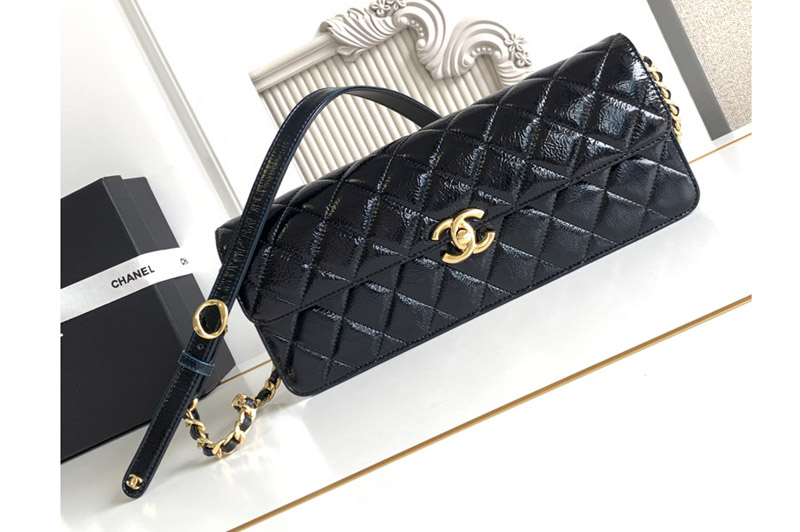 CC Clutch With Strap Bag in Black Leather