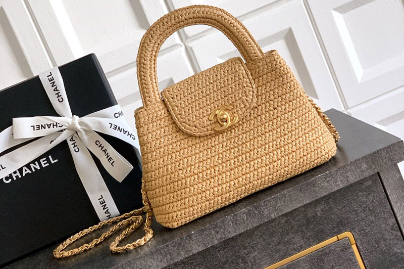 CC AS4416 Mini Shopping Bag in Brown Woven