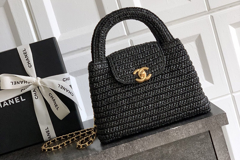 CC AS4416 Mini Shopping Bag in Black Woven