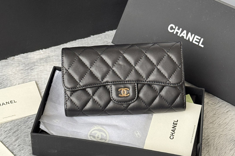 CC Long Wallet in Black Leather