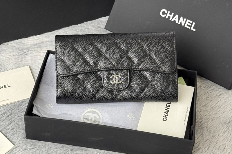CC Long Wallet in Black Leather