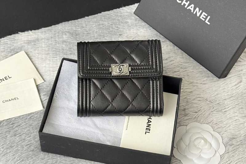 CC A80734 Boy CC Small Flap Wallet in Black Leather