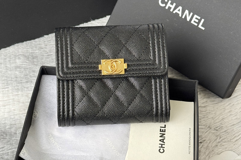 CC A80734 Boy CC Small Flap Wallet in Black Leather