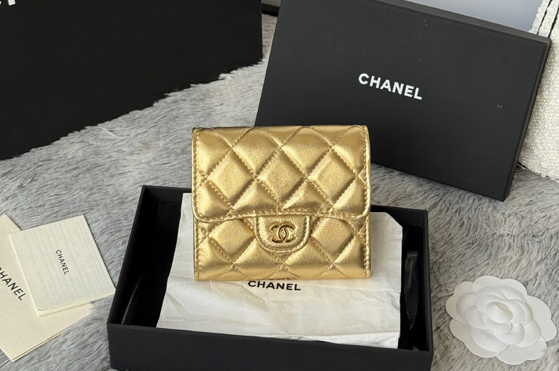 CC AP0231 Classic Small Flap Wallet in Gold Leather