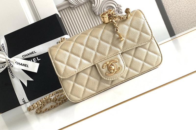 CC Mini Flap Bag in Gold Leather