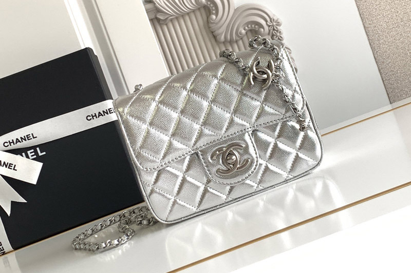 CC Mini Flap Bag in Silver Leather