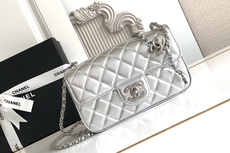 CC Mini Flap Bag in Silver Leather