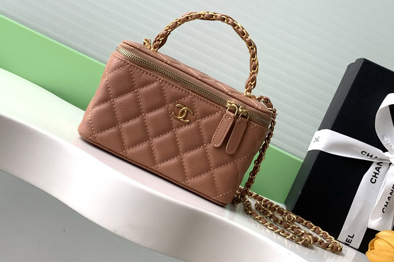 CC AP4842 Long Vanity With Chain in Brown Leather