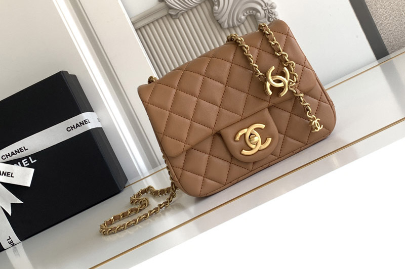 CC Mini Flap Bag in Brown Leather