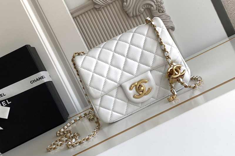 CC Mini Flap Bag in White Leather