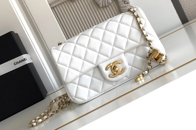 CC Mini Flap Bag in White Leather