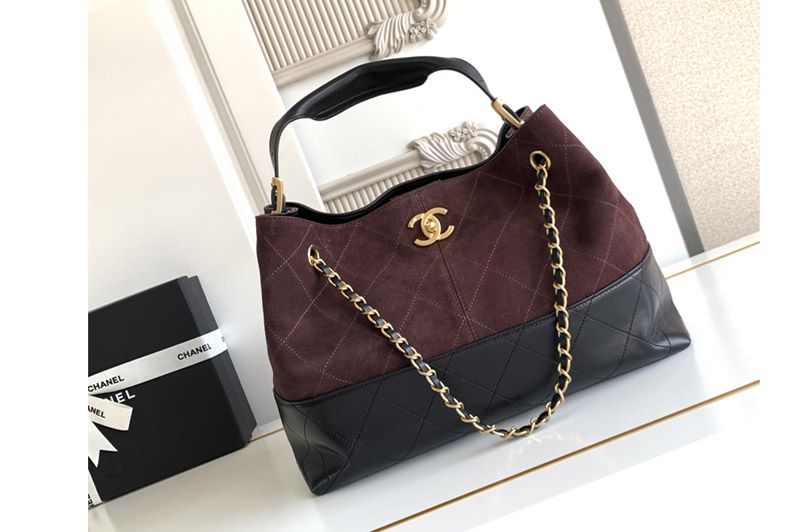 CC AS5657 Shopping Bag in Wine/Black Suede