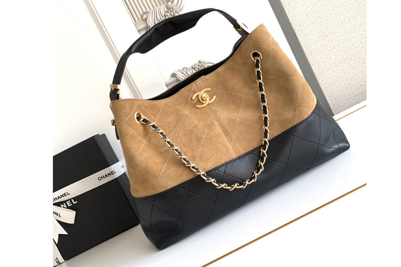 CC AS5657 Shopping Bag in Brown/Black Suede