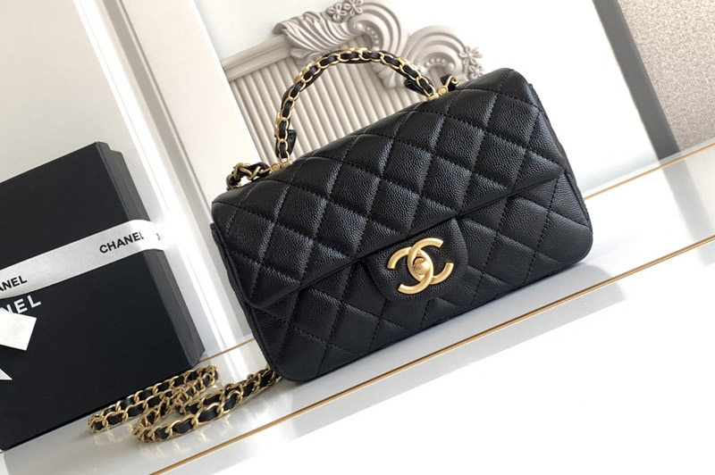 CC AS5701 Mini Flap Bag With Top Handle In Black Leather