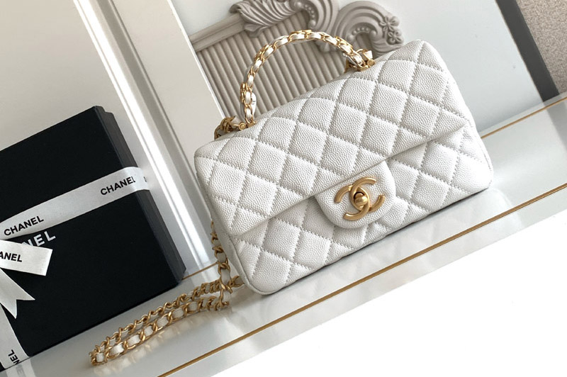 CC AS5701 Mini Flap Bag With Top Handle In White Leather