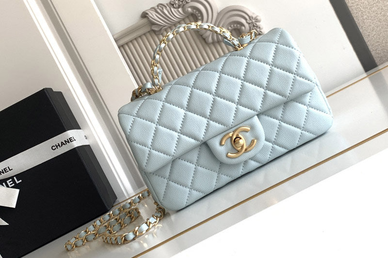 CC AS5701 Mini Flap Bag With Top Handle In Blue Leather