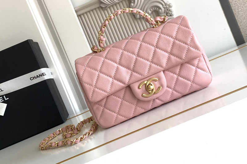 CC AS5701 Mini Flap Bag With Top Handle In Pink Leather