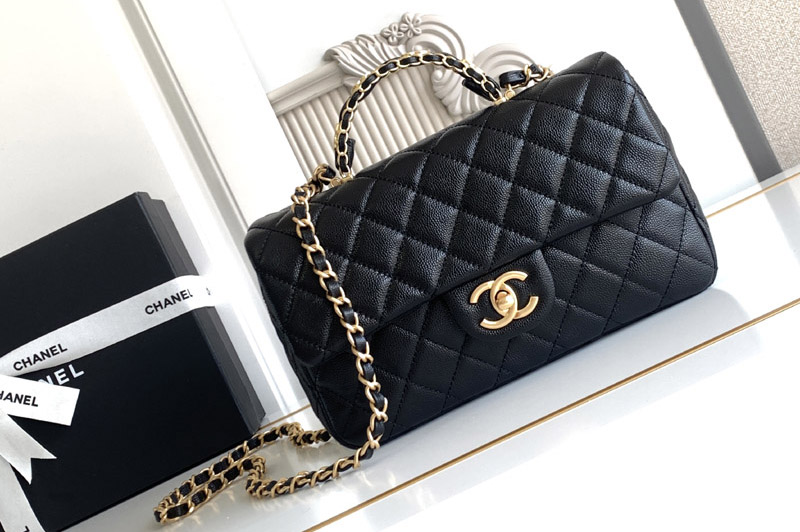 CC AS5702 Small Flap Bag With Top Handle In Black Leather