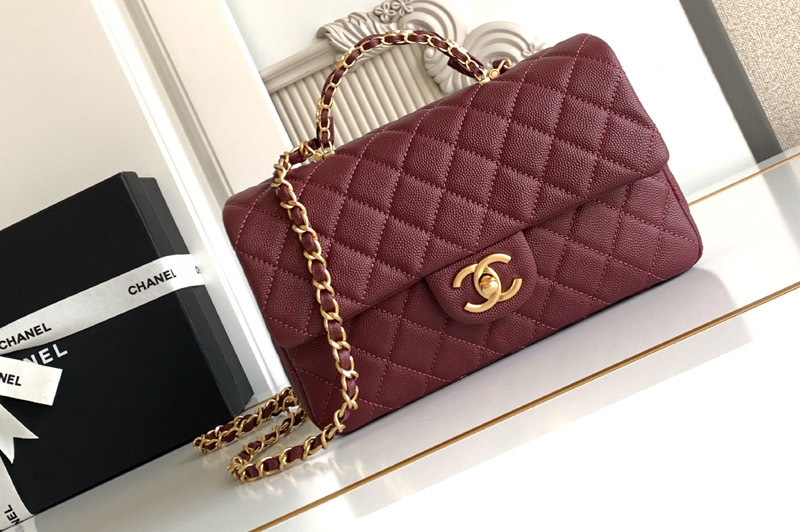 CC AS5702 Small Flap Bag With Top Handle In Red Leather