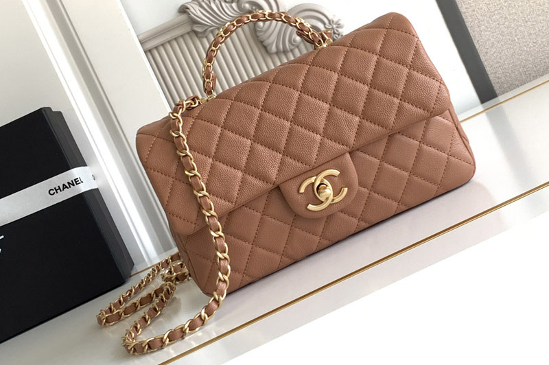 CC AS5702 Small Flap Bag With Top Handle In Brown Leather