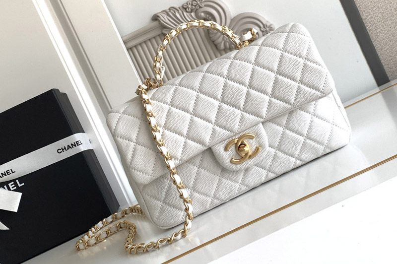 CC AS5702 Small Flap Bag With Top Handle In White Leather