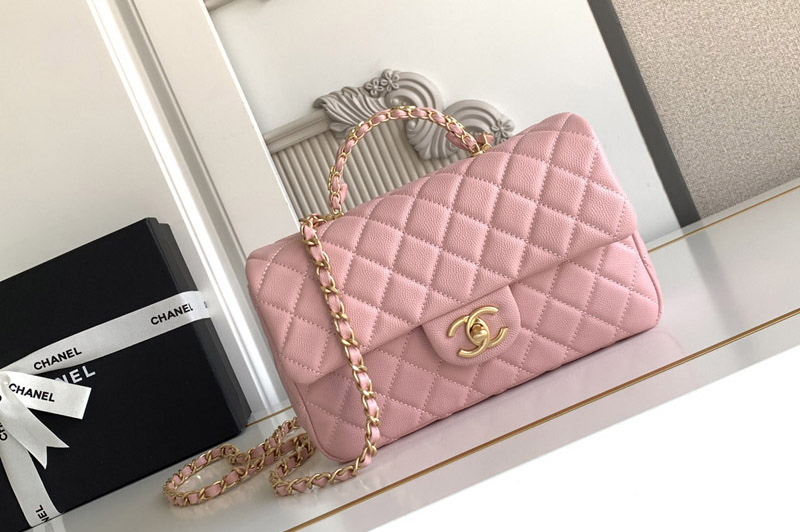 CC AS5702 Small Flap Bag With Top Handle In Pink Leather