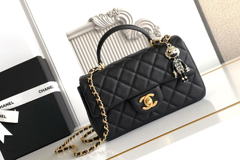 CC Mini Flap Bag With Top Handle In Black Leather