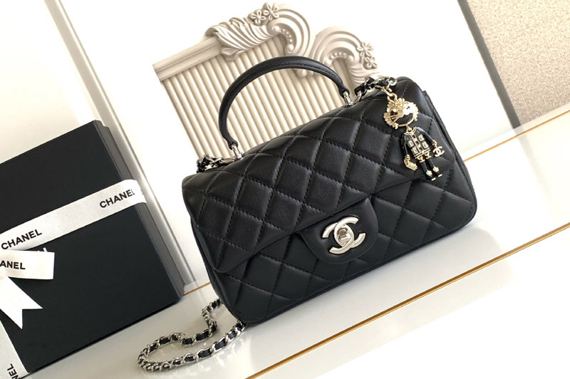 CC Mini Flap Bag With Top Handle In Black Leather