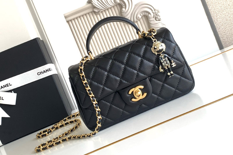 CC Mini Flap Bag With Top Handle In Black Leather
