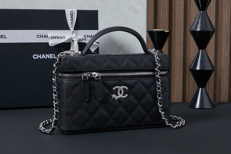 CC AP4854 Vanity With Chain in Black Leather