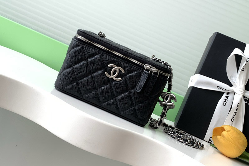 CC Long Vanity With Chain in Black Leather