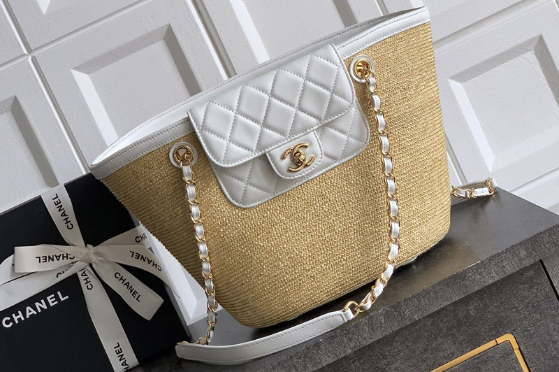 CC Shopping bag in Woven with White Leather