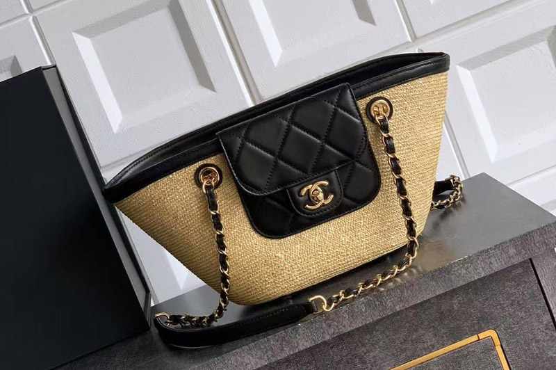 CC Shopping bag in Woven with Black Leather